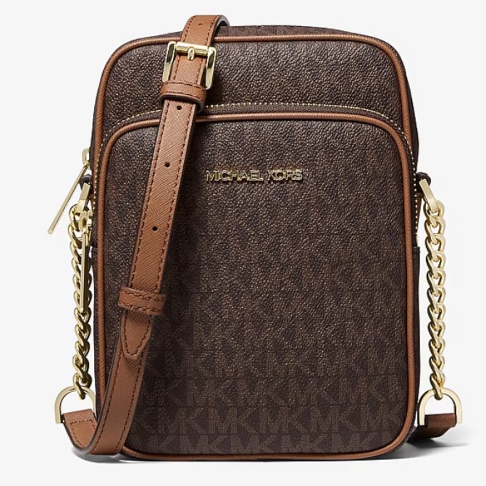 Michael Kors Jet Set Travel Brown Signature LogoCrossbody Bag - Picture 2 of 6